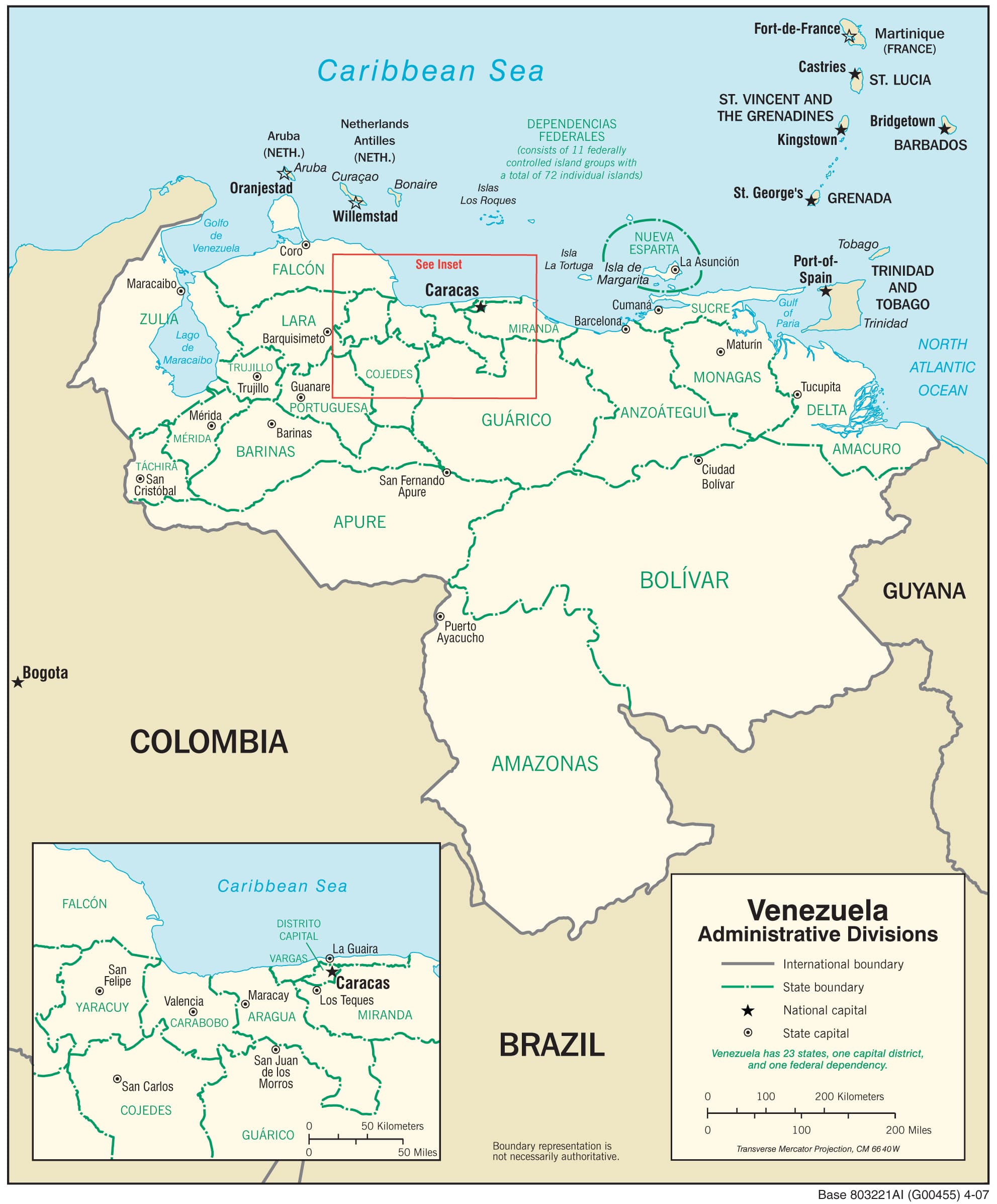 Mapa administrativo de Venezuela con sus estados y capitales