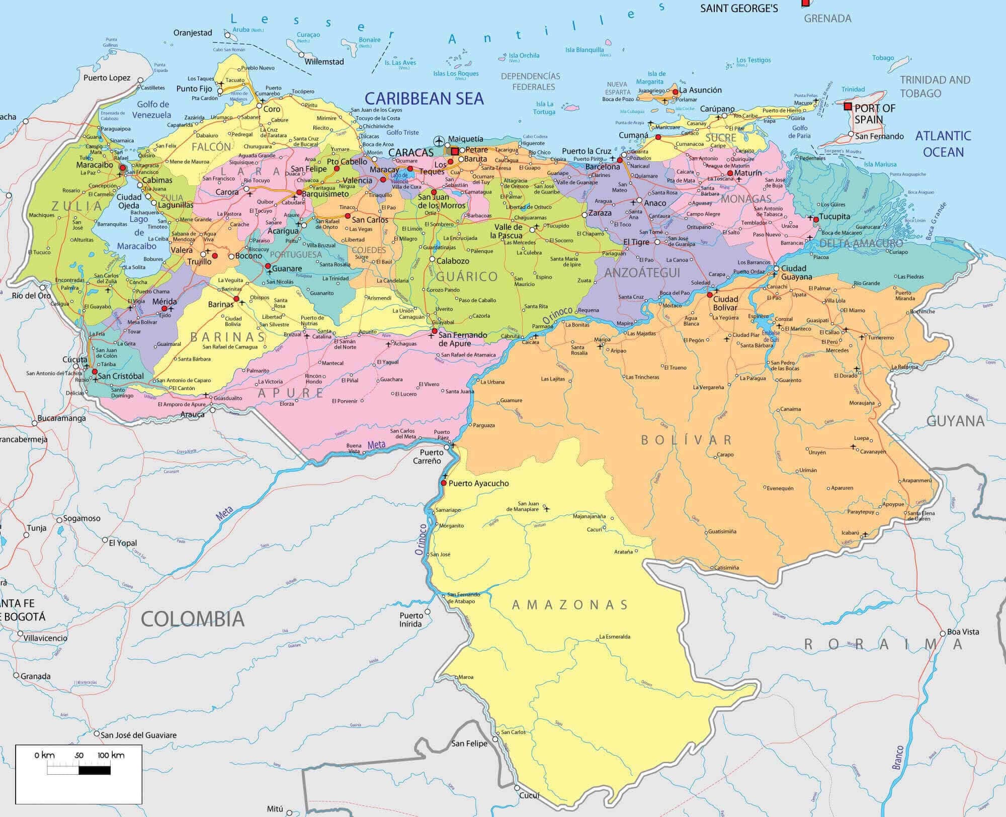 Mapa de Venezuela con la ubicación de Mérida
